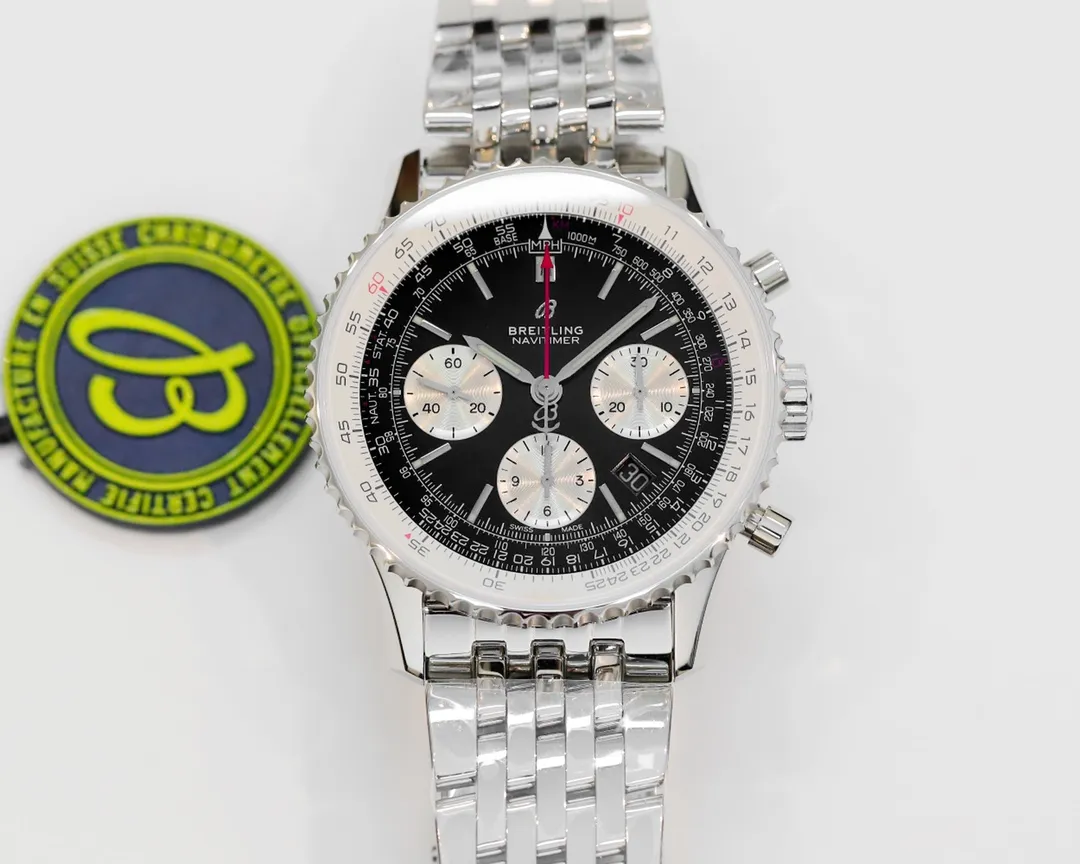 【GF v2升級版】百年靈航空計時1 B01計時腕錶Navitimer 1 B01 Chronograph.43毫米錶殼、雙向棘輪旋轉表圈、搭載Asia-7750計時機芯、新款可延長鋼帶（可代用原裝）。