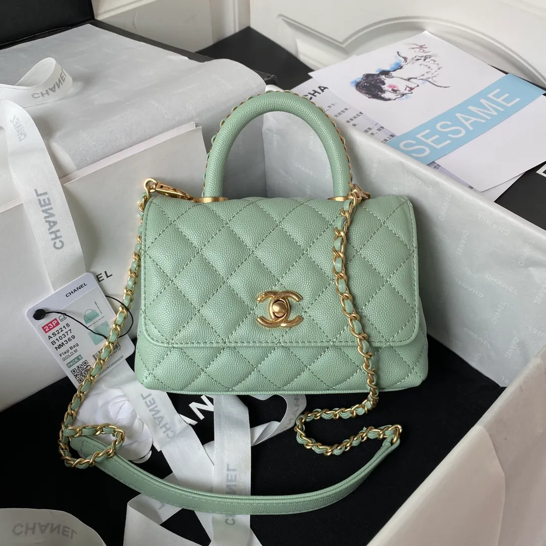 23p ⚛️Chane1 型號 AS2215 𝑐𝑜𝑐𝑜 ℎ𝑎𝑛𝑑𝑙𝑒 mini口蓋手提包 當季辣子雞 炒雞nice ,cocohandle經典款幾乎是王炸〰🃏新款添加了皮穿鏈裝飾點綴❣更加軟萌可愛種草了!
