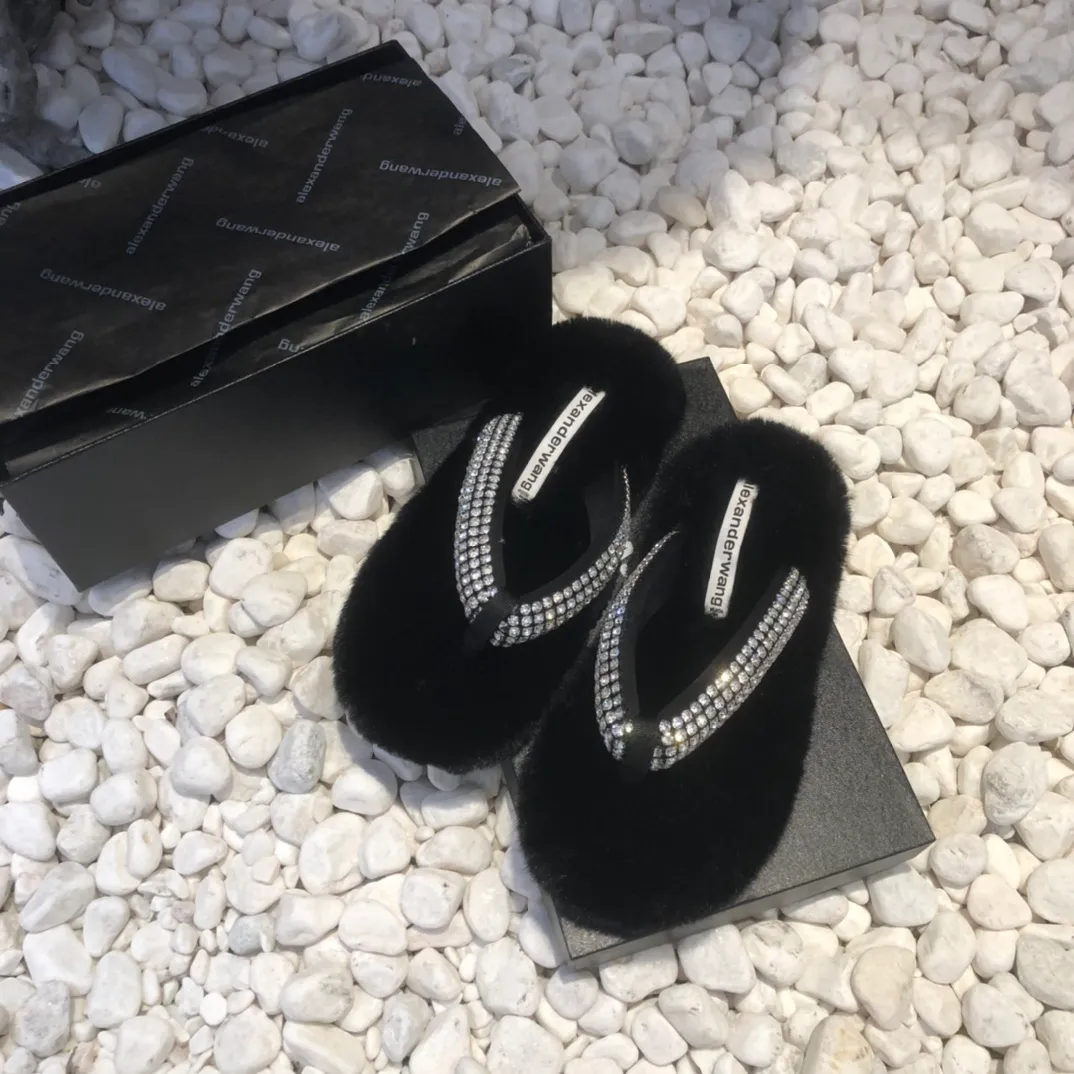🏧 莞產Alexander wang AW亞歷山大.王 方頭平底.水鑽/毛毛居家拖鞋🆕原版大底%原盒包裝#size：35-36-37-38-39 -40#試穿正碼
