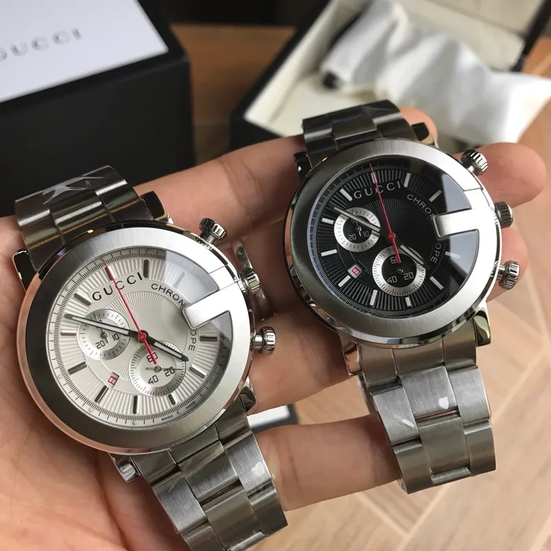 Original. G ucci,原廠正品古馳經典Chrono 石英計時男錶，瑞士石英機芯，~44mm表徑，標誌性大G錶盤設計，藍寶石玻璃。