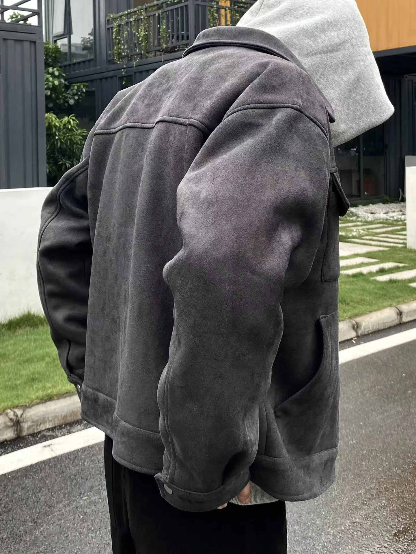 SAINT MICHAEL  “GRAY SUEDE” 限定重磅麂皮美式複古外套夾克                 美式寬鬆高街cleanfit翻領皮衣                Size:S M L XL                                編碼：SKK110603