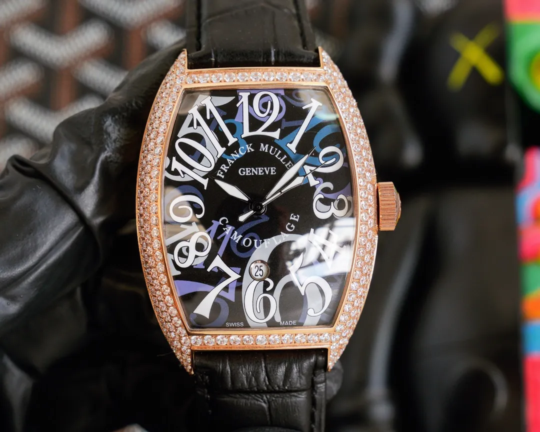 🎩法蘭克 穆勒 Franck Muller ⌚️55*42*13mm 🔴️全自動機械機芯🍴雙面小牛皮原裝針扣💀酒桶形拱橋狀鑲方鑽殼🎴烈日之下 萬眾矚目