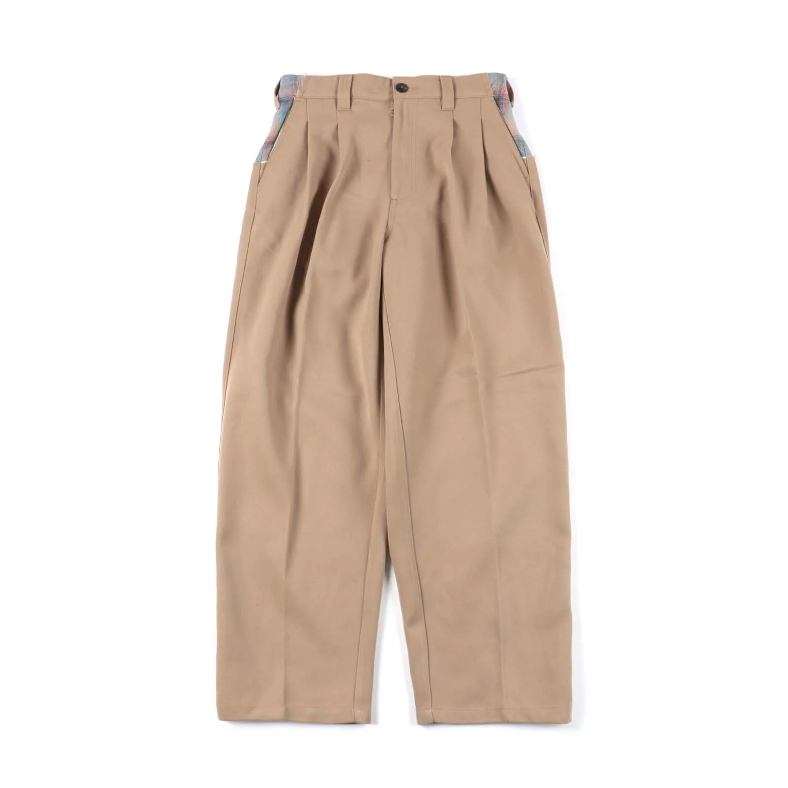 Maison Margiela /MM6 馬吉拉格紋拼接寬鬆長褲                採用100%聚酯纖維條綸，格子部分採用                100％純棉面料，面料輕薄細膩、垂感十足，表面紋理清晰的斜紋肋理，使其更加檔次和高級感。                