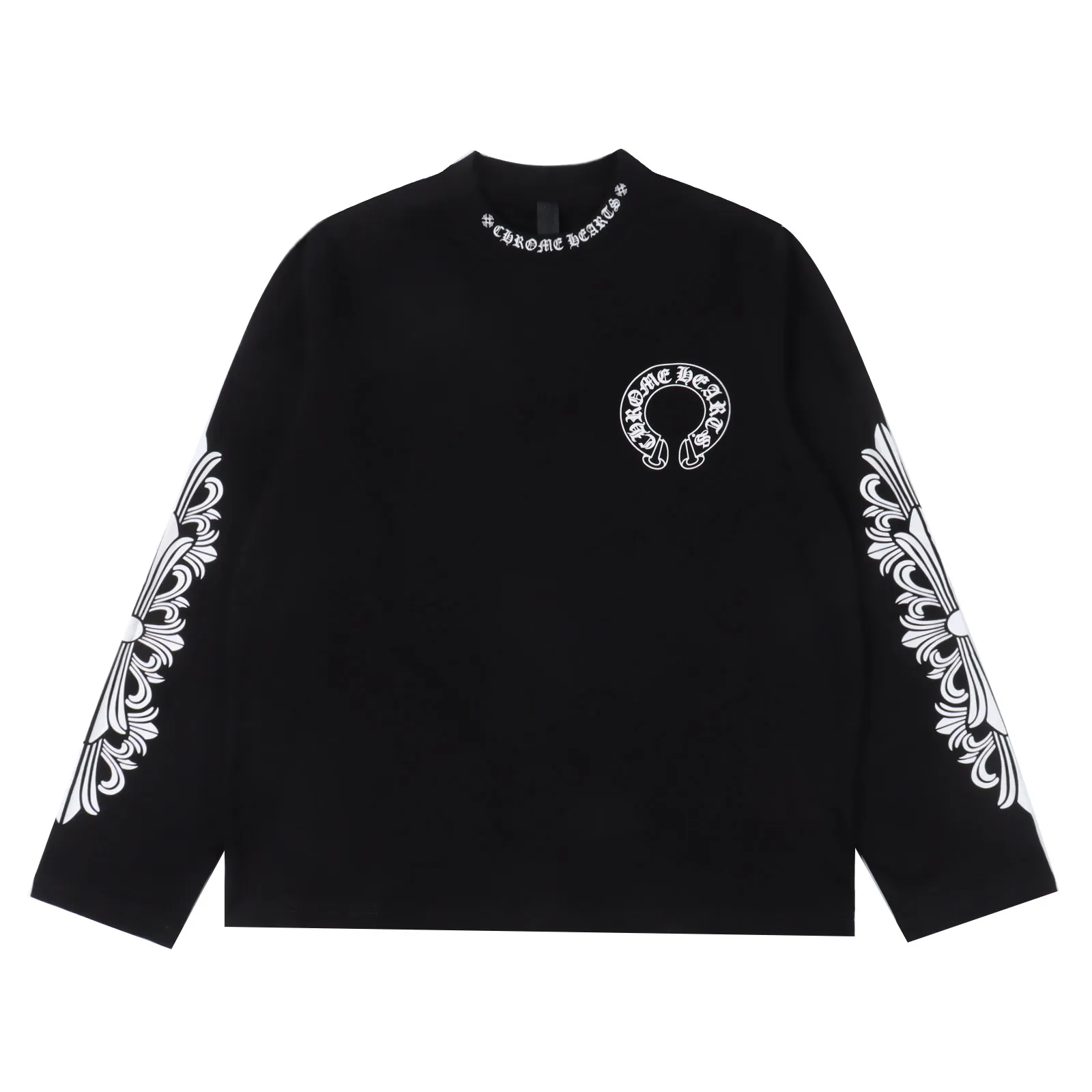 Chrome hearts 24SS 克羅心十字花花臂長袖T 300克重 區別市面低克重 os版型真的很迷人 克羅心也真的是絕絕子 每一季新品版型都做到極致 實穿度很高,隨意搭都nice 100%棉 採用26支雙紗 300克重面料 進口針織針梳棉進行製作,厚度適中,有垂感又有輪廓型,上身就是一個舒適!