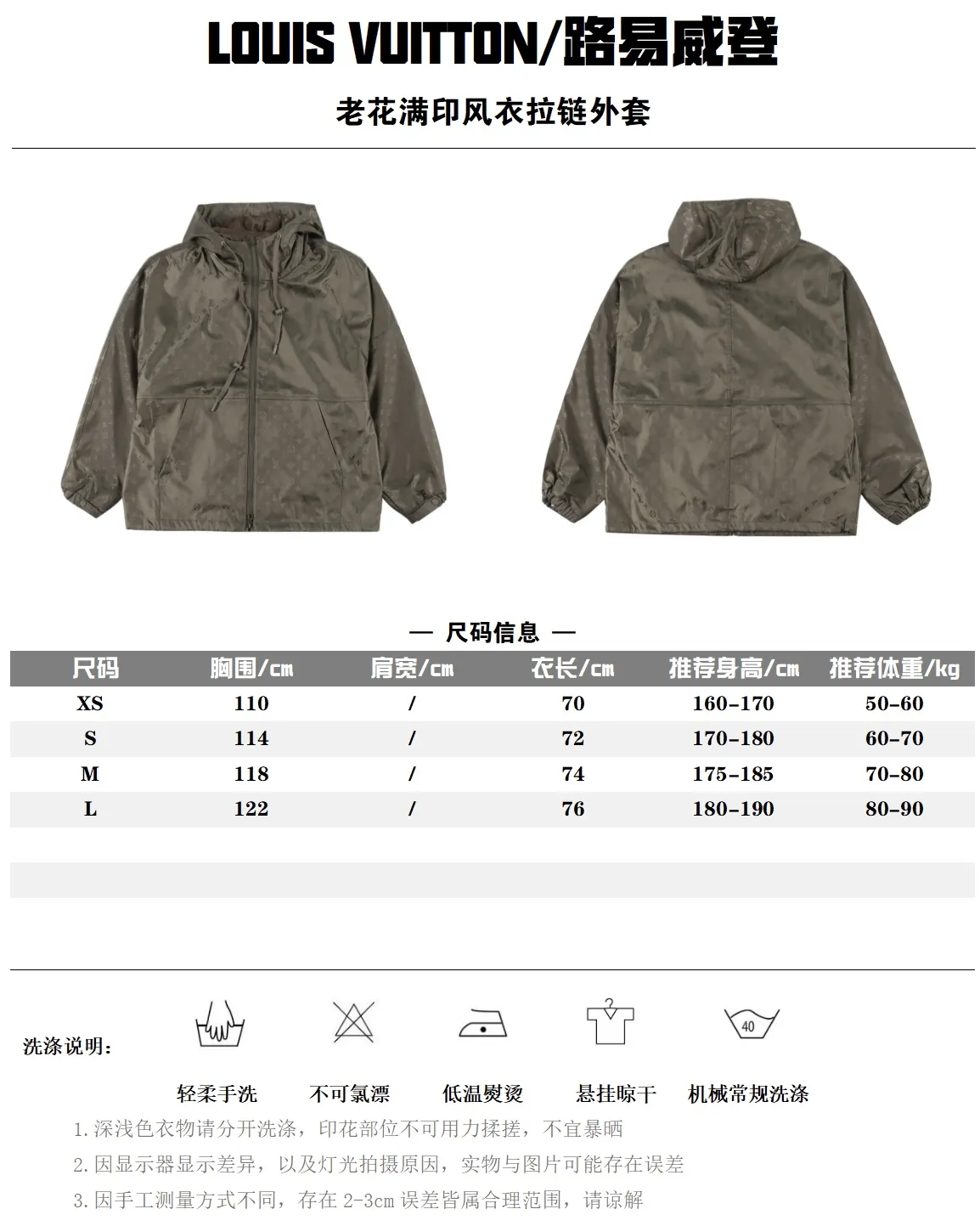 Louis Vuitton/路易威登 老花滿印風衣拉鍊外套                原版購入，第一時間打版。