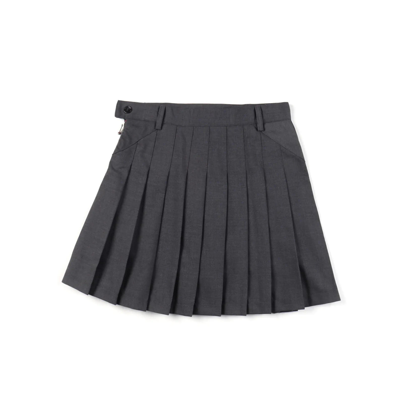 THOM BROWNE .湯姆布朗 TB經典百褶裙短裙                  面料採用高檔免燙西裝面料 里布面料採用官網正品條紋面料  內裡搭配安全褲防走光 外側隱形拉鍊 腰圍採用高檔貝殼扣                 做工採用進口縫紉設備縫製 針距細密  料子不縮水不褪色                 顏色：灰色/藏青色                尺碼：0/1/2/3                編碼；NHE050771