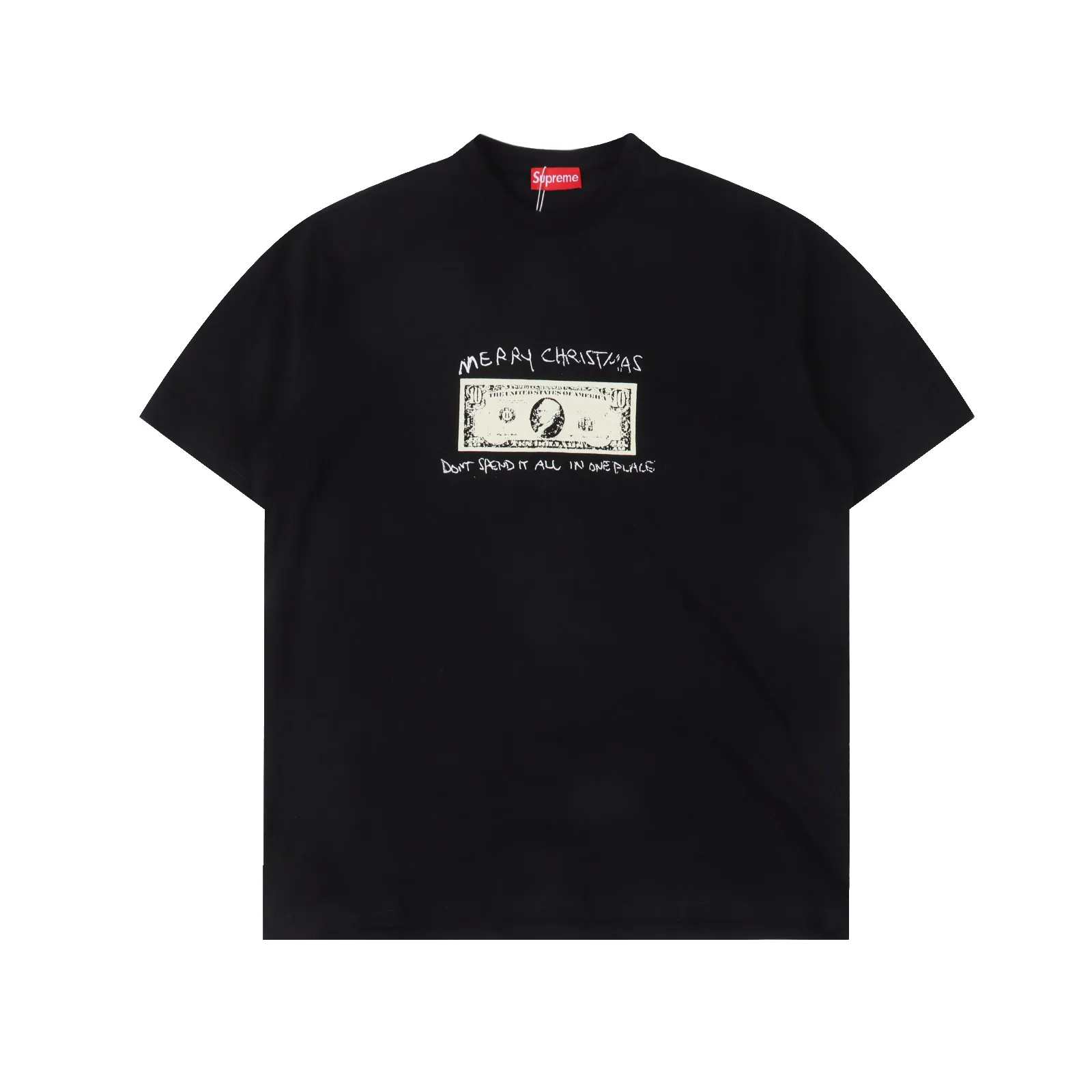 SUPREME 21FW SPEND IT 美金TEE 前胸黑金圖案印花短袖                羅紋衣袖下擺 簡單設計款式，官網同步，專櫃純棉面料！