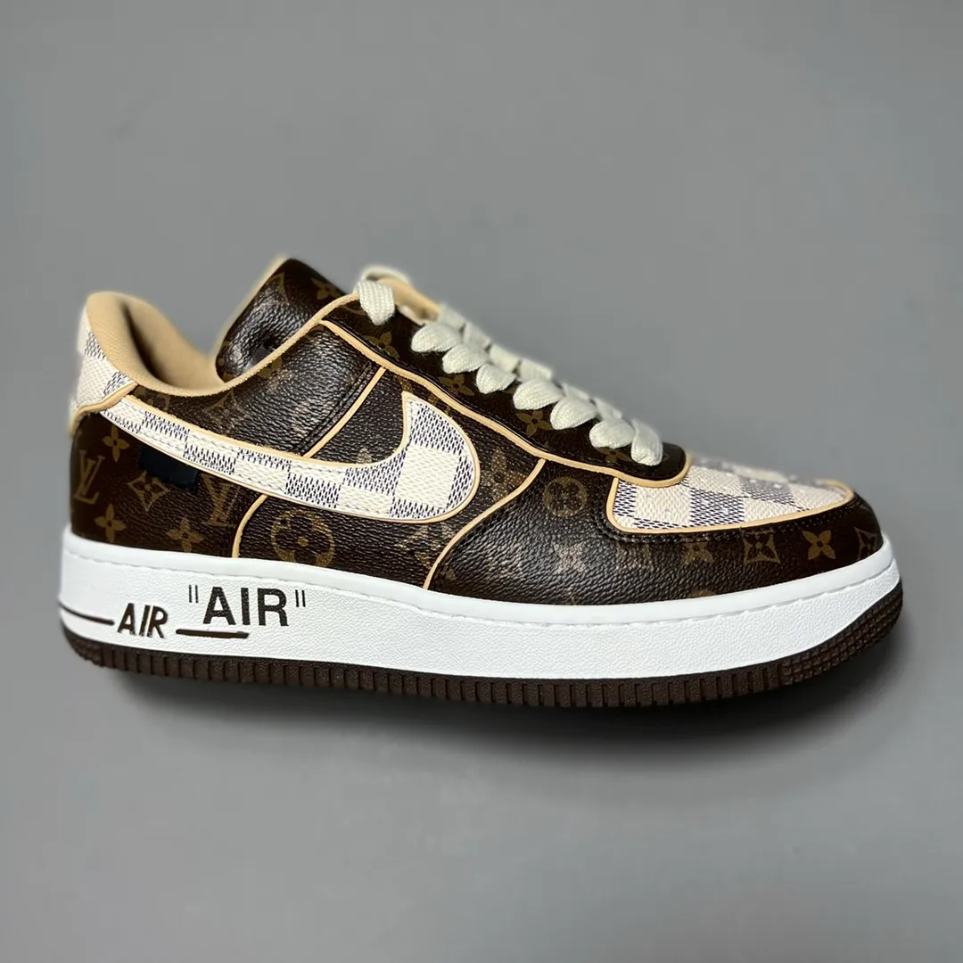 重磅聯名,法國頂級高奢品牌·路易威登Louis Vuitton x NK Air Force 1'07 LV8 Low"Black/white/LV Monogram"空軍一號系列低幫經典百搭休閒運動板鞋“LV壓紋老花”size:38 39 40 41 42 43 44 45